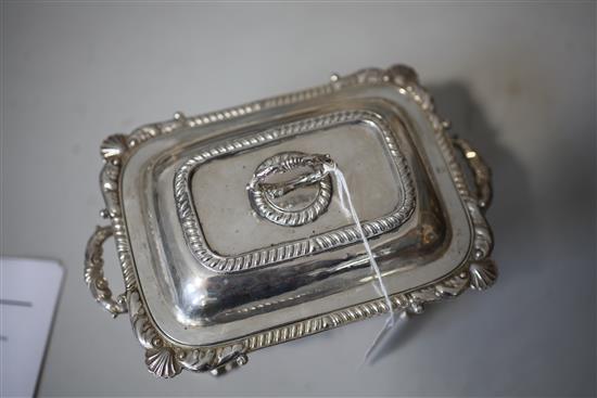 A pair of George III Irish silver two handled rectangular vegetable tureens and covers by James Le Bas, 63.5 oz.